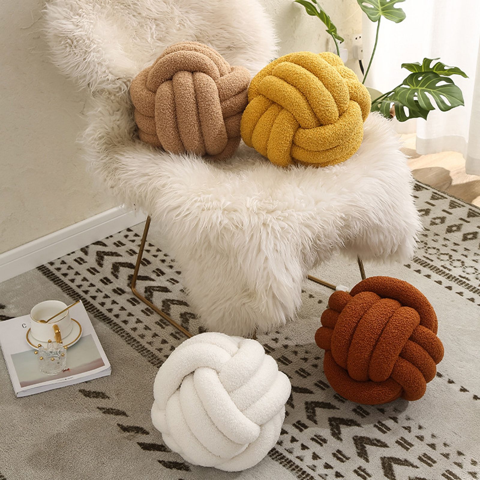 Knot Pillow Exquisite Soft Warm Beautiful Knotted Plush Pillow for Home Car view 8