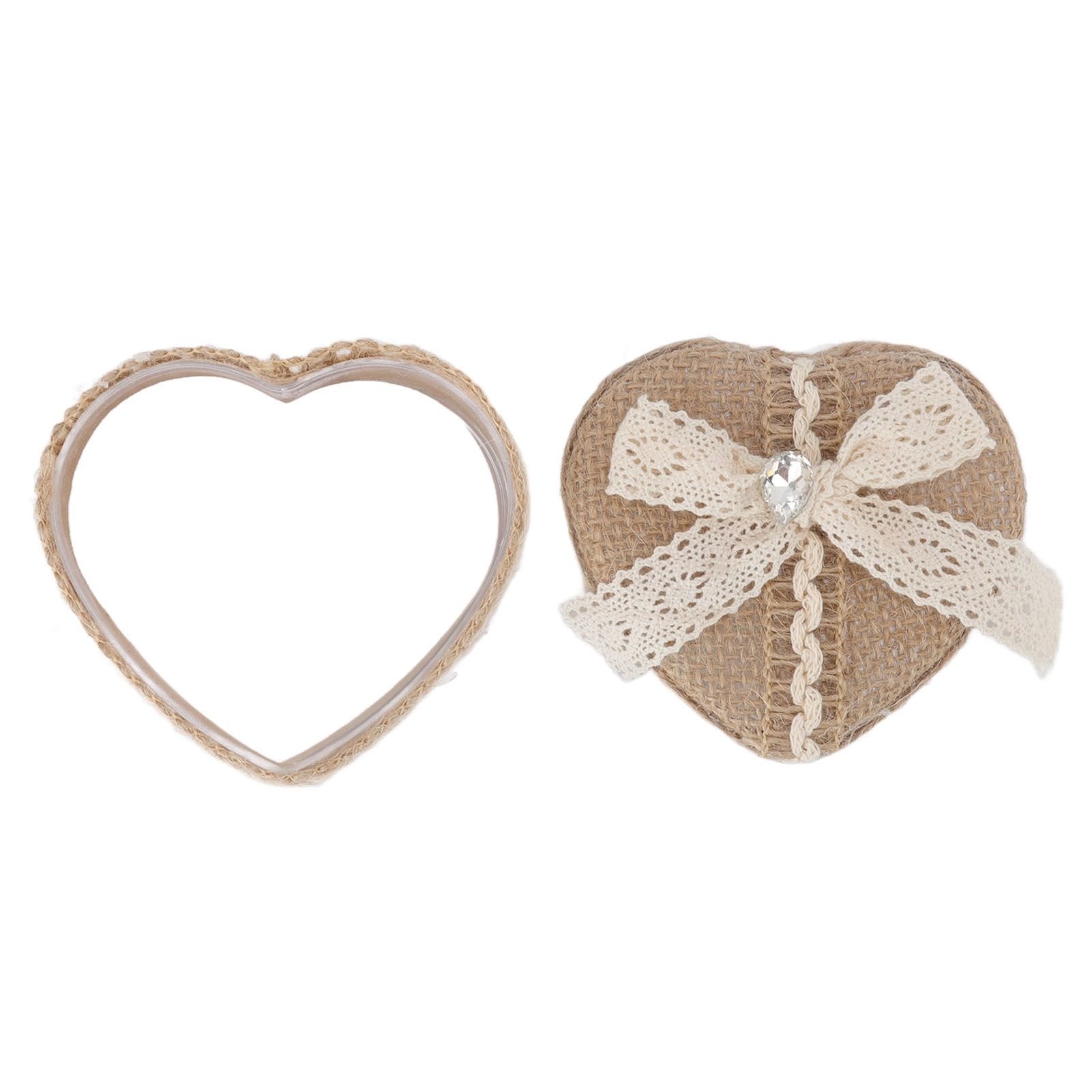 Heart Shaped Ring Gift Box Linen Trim Knitted Sweet Decoration for Jewelry