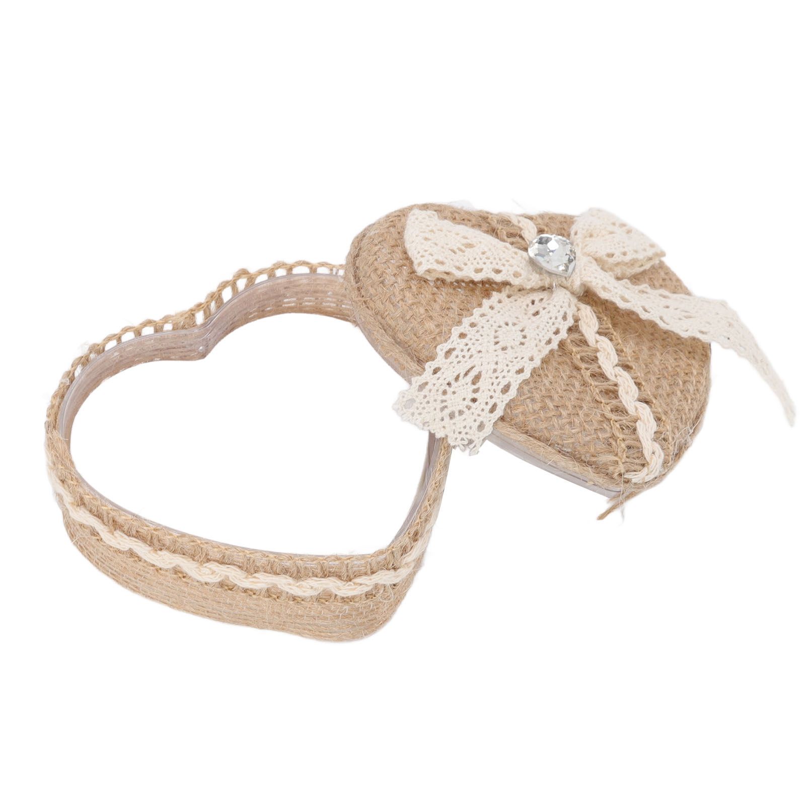 Heart Shaped Ring Gift Box Linen Trim Knitted Sweet Decoration for Jewelry view 3