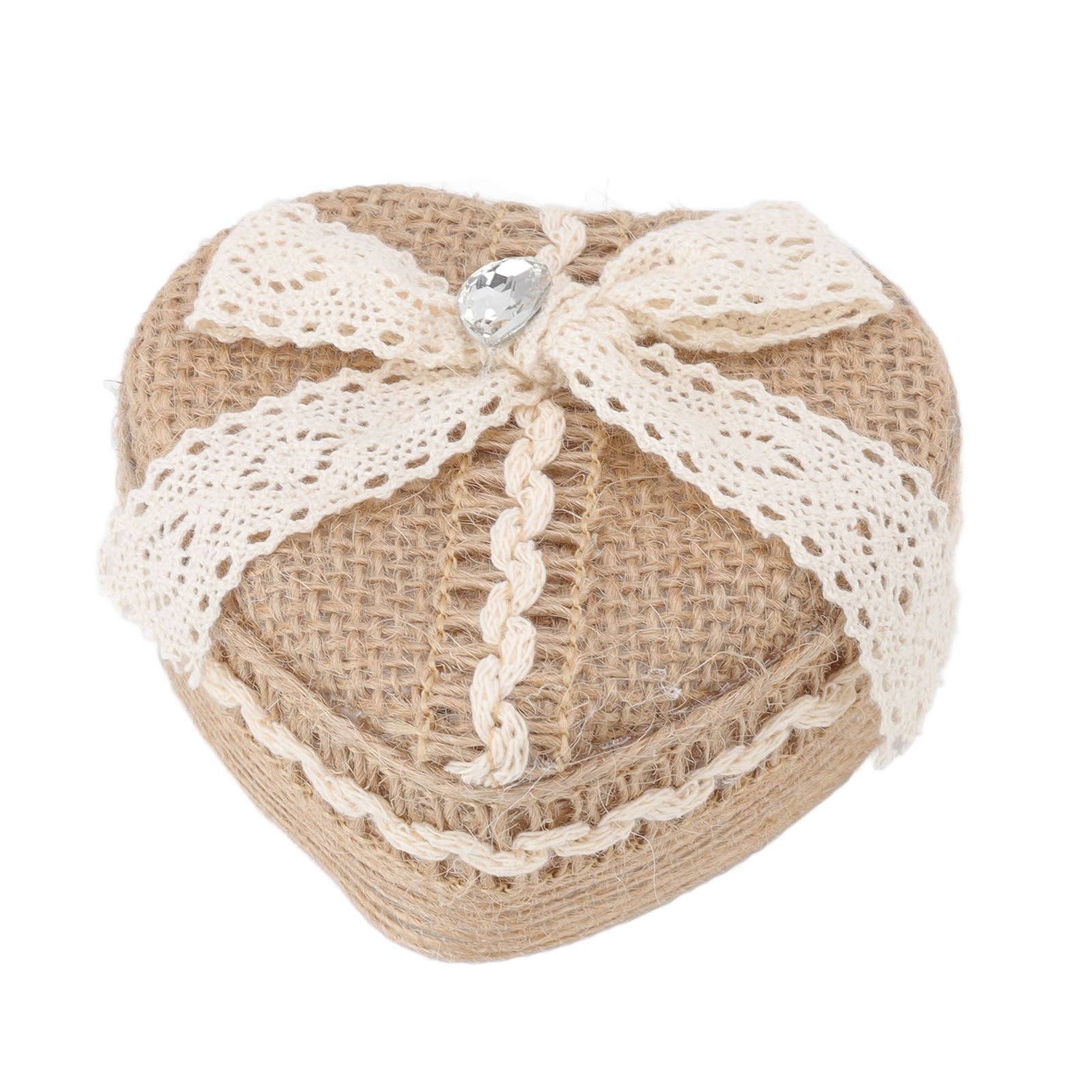 Heart Shaped Ring Gift Box Linen Trim Knitted Sweet Decoration for Jewelry view 5