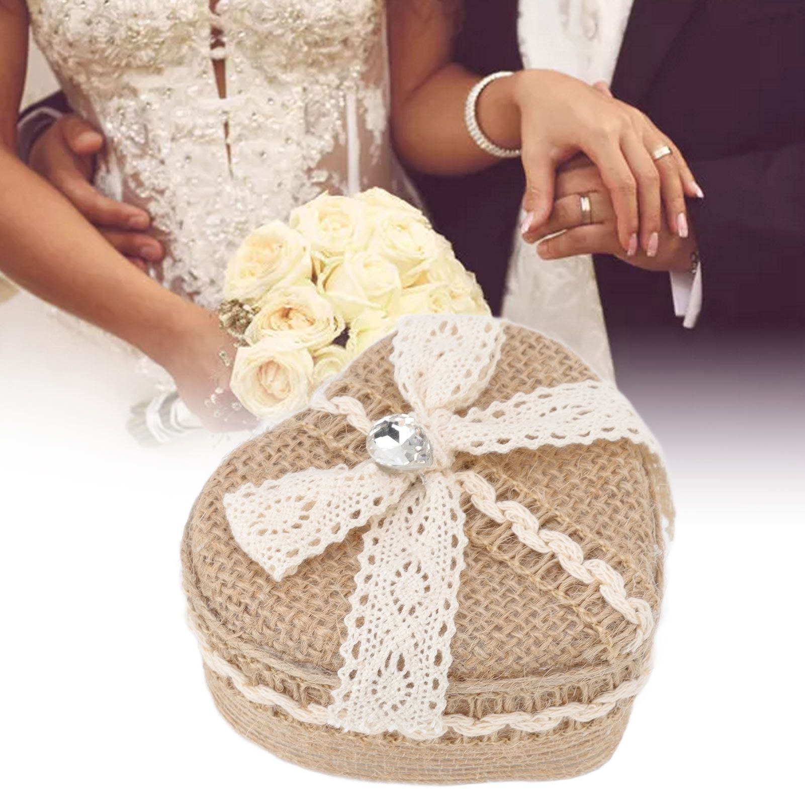 Heart Shaped Ring Gift Box Linen Trim Knitted Sweet Decoration for Jewelry view 11