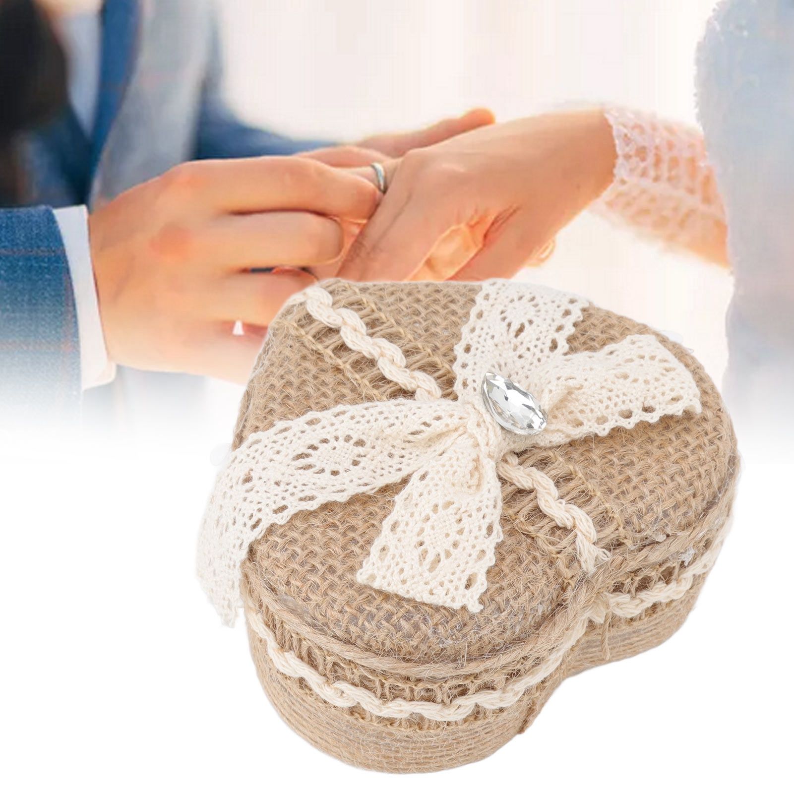 Heart Shaped Ring Gift Box Linen Trim Knitted Sweet Decoration for Jewelry view 12