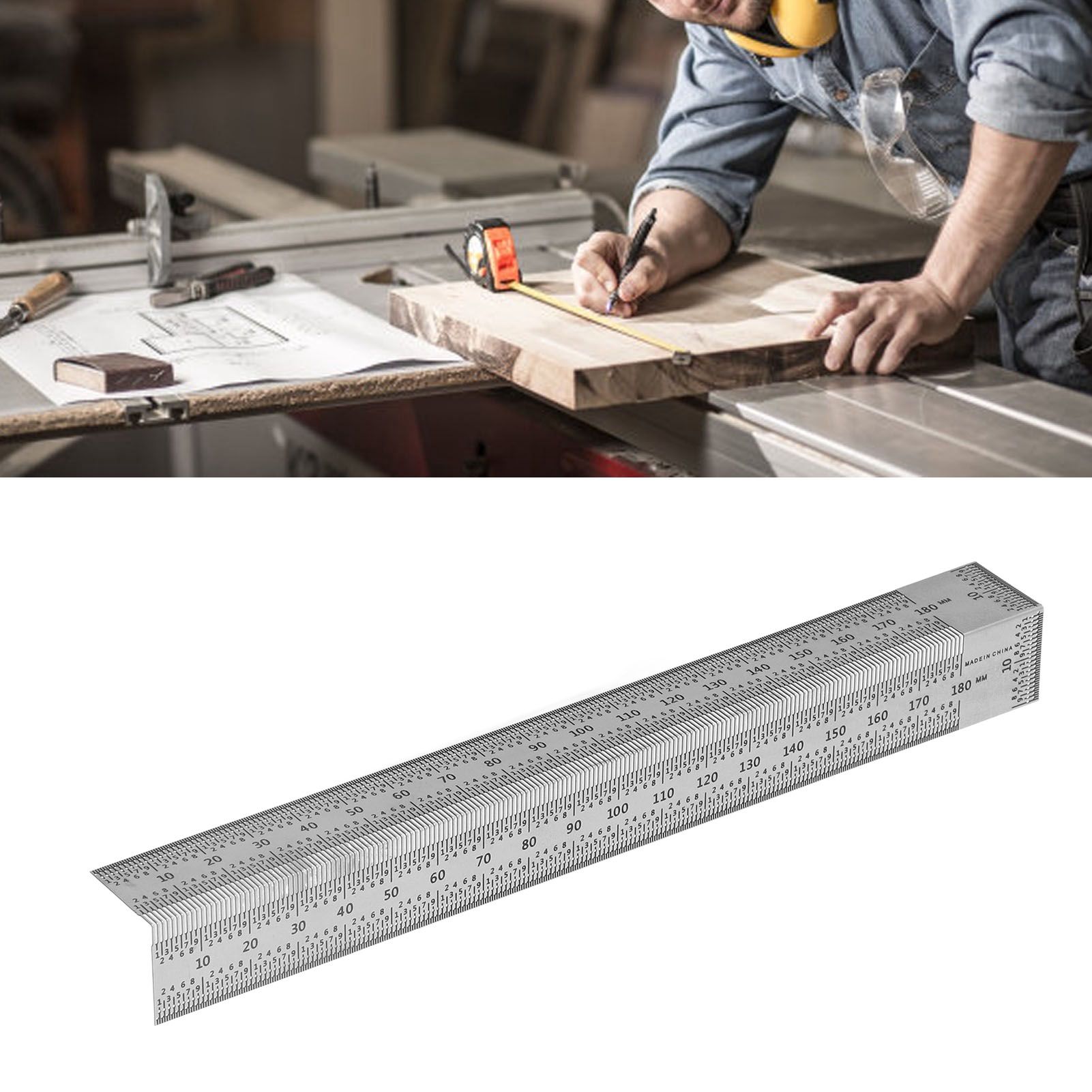 Woodworking Right Angle Ruler High Accuracy Hole Scribing Ruler 180mm Line view 11
