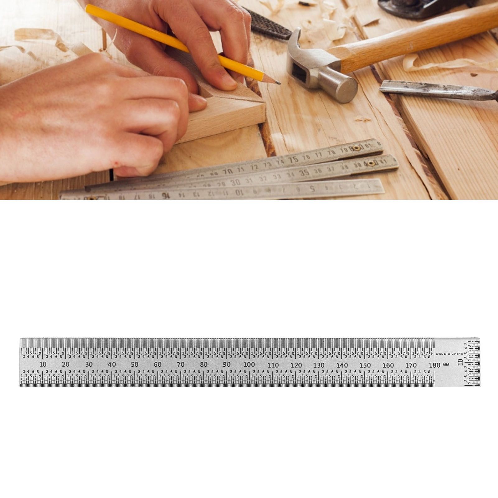 Woodworking Right Angle Ruler High Accuracy Hole Scribing Ruler 180mm Line view 12