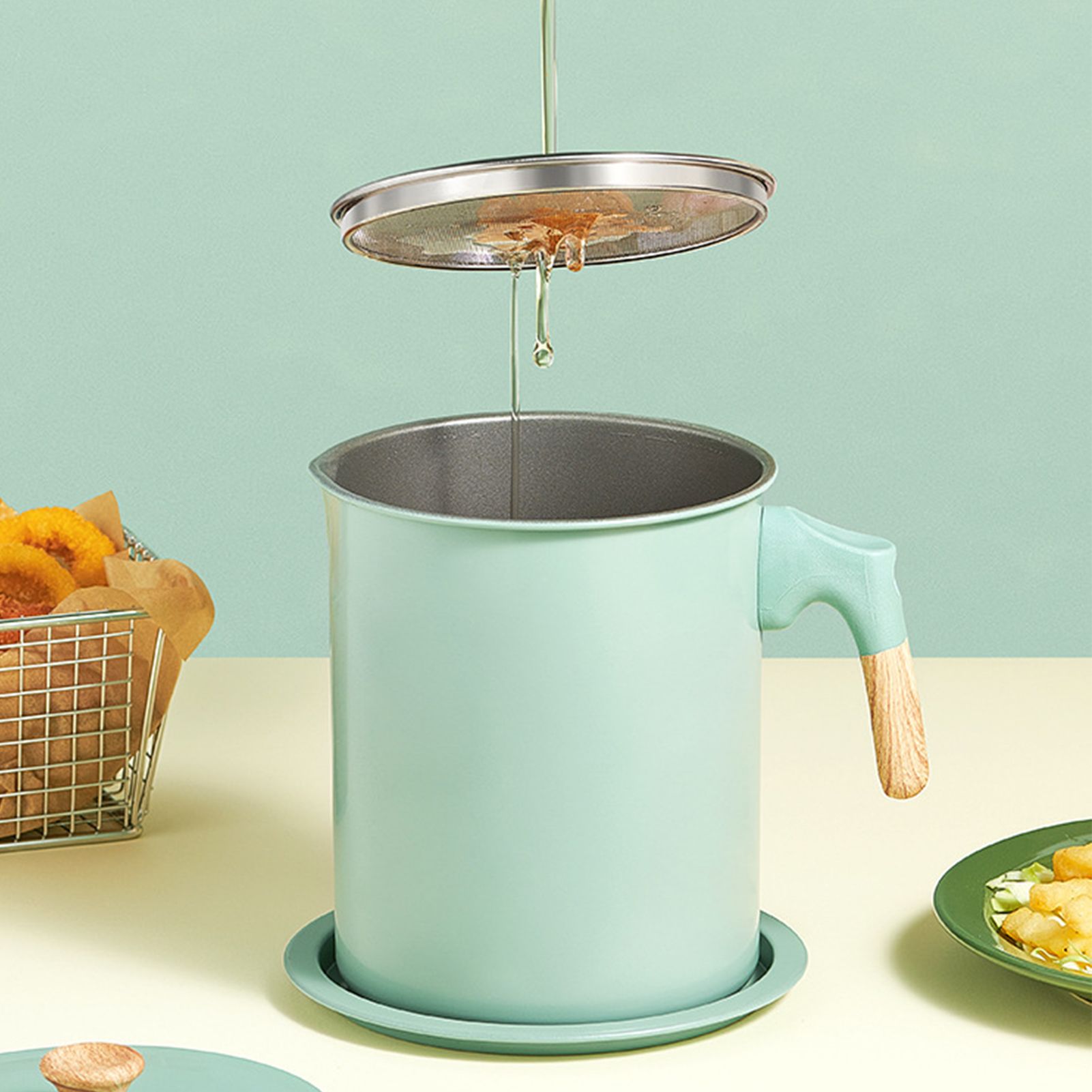 Oil Strainer Pot 1.4L Wood Grain Easy Operation No Rust Oil Storage Supplies view 4