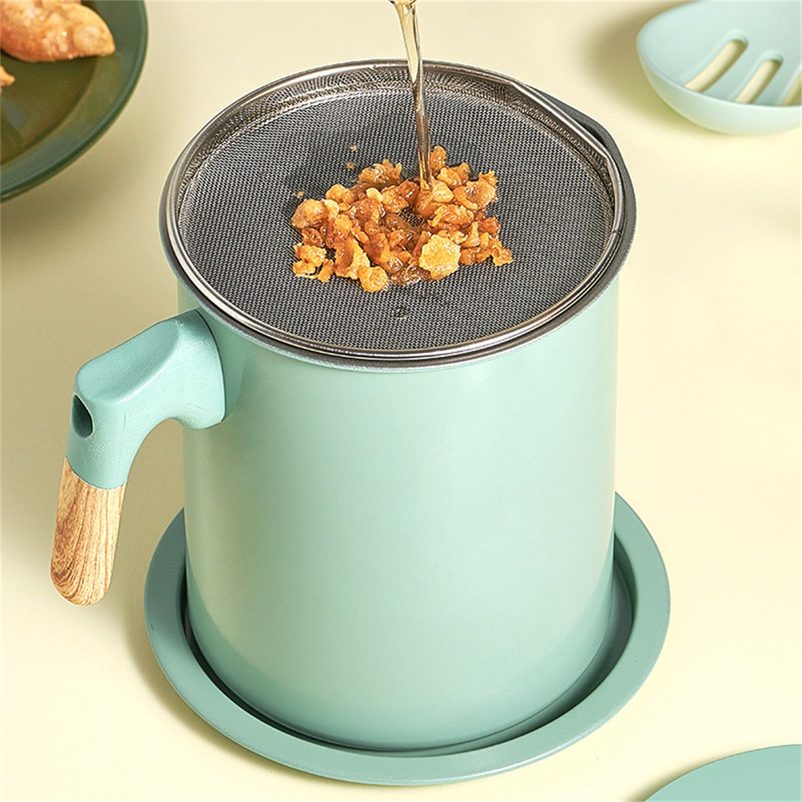 Oil Strainer Pot 1.4L Wood Grain Easy Operation No Rust Oil Storage Supplies view 9