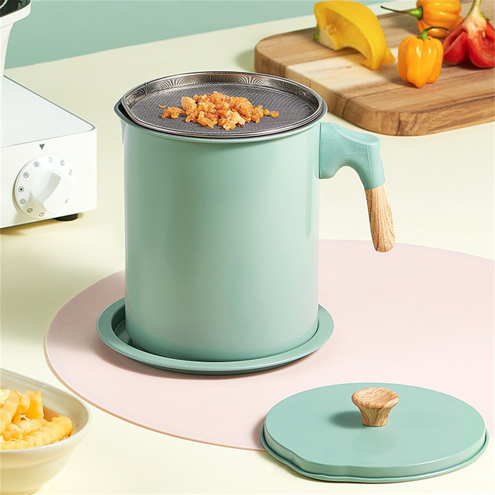 Oil Strainer Pot 1.4L Wood Grain Easy Operation No Rust Oil Storage Supplies view 10