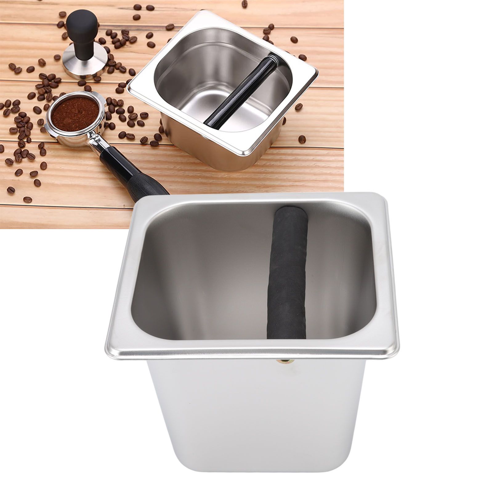 Stainless Steel Coffee Knocking Grounds Box with Rubber Rod Embeddable Coffee view 11