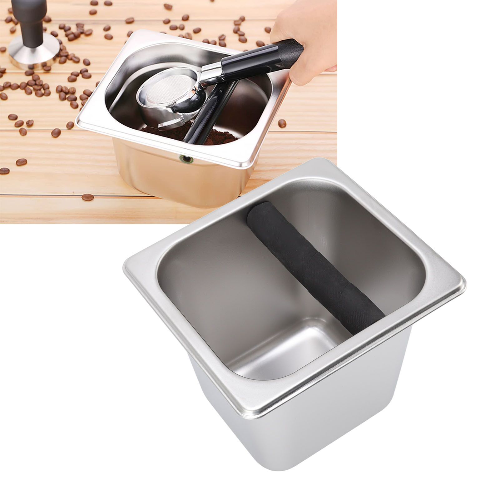 Stainless Steel Coffee Knocking Grounds Box with Rubber Rod Embeddable Coffee view 12