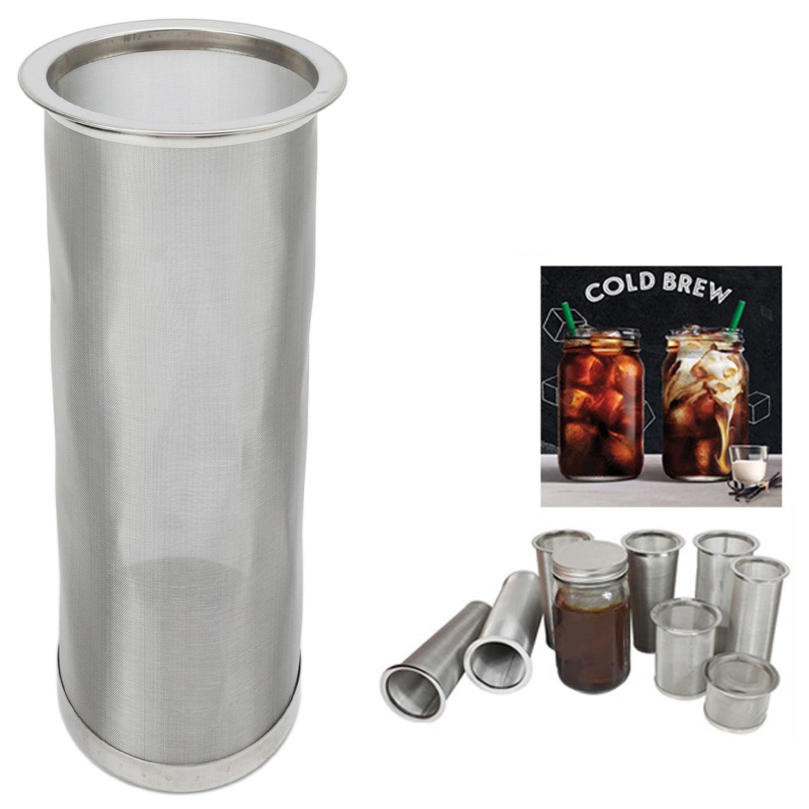Cold Brew Coffee Filter Stainless Steel Reusable Wide Mouth Mesh Cylindrical view 11