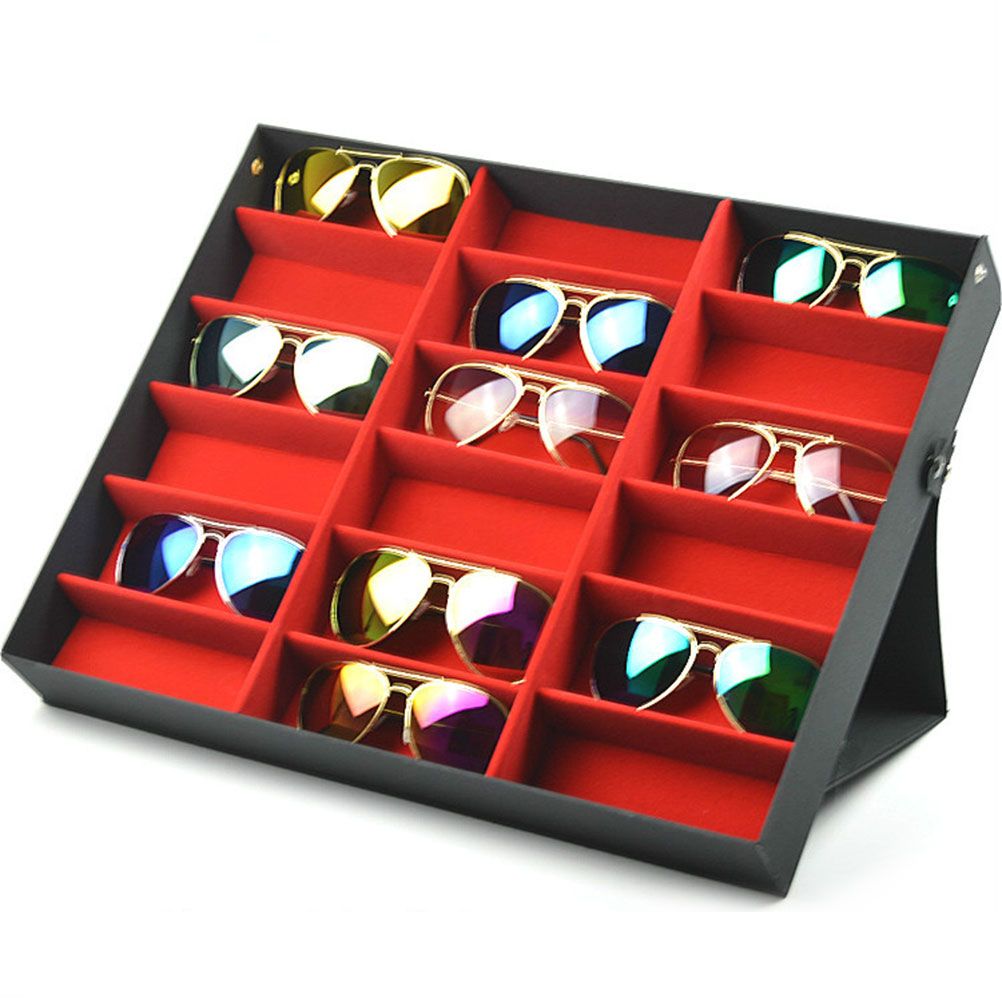 18 Grids PU Leather Eyeglass Glass Display Storage Cases Folding Cover view 5