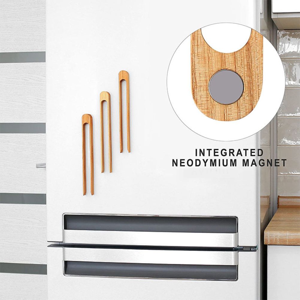 Magnetic Bamboo Toaster Tongs Kitchen Toast Tongs for Cooking Natural Bamboo view 3