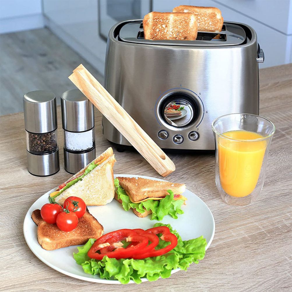 Magnetic Bamboo Toaster Tongs Kitchen Toast Tongs for Cooking Natural Bamboo view 7
