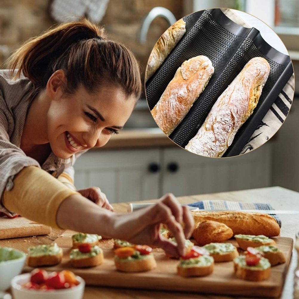3 Loaf Baguette Pan French Bread Baking Pan Nonstick Bake Mold Toast Cooking view 2