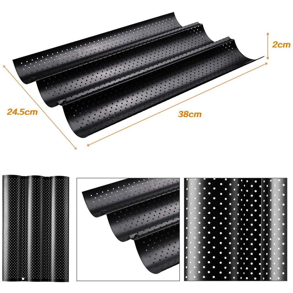 3 Loaf Baguette Pan French Bread Baking Pan Nonstick Bake Mold Toast Cooking view 4