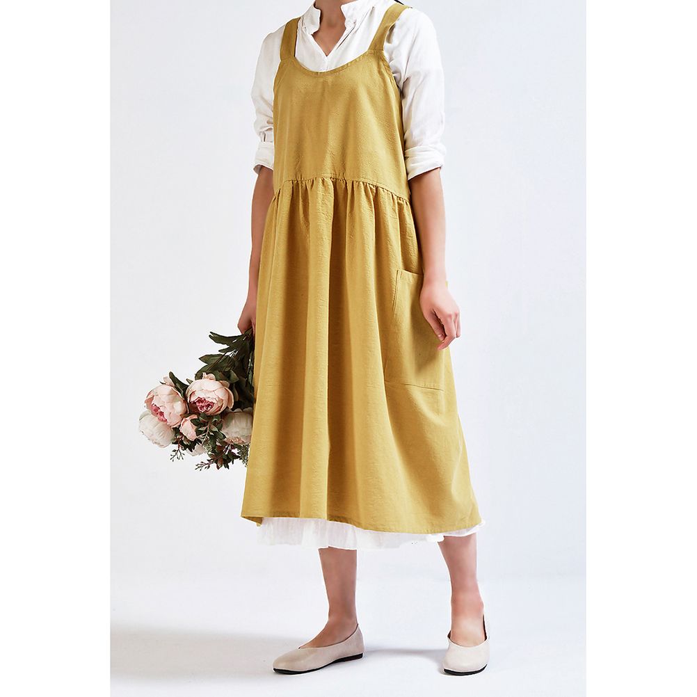 Women Kitchen Cooking Apron with 2 Front Pockets Cotton Linen Apron Coffee view 9