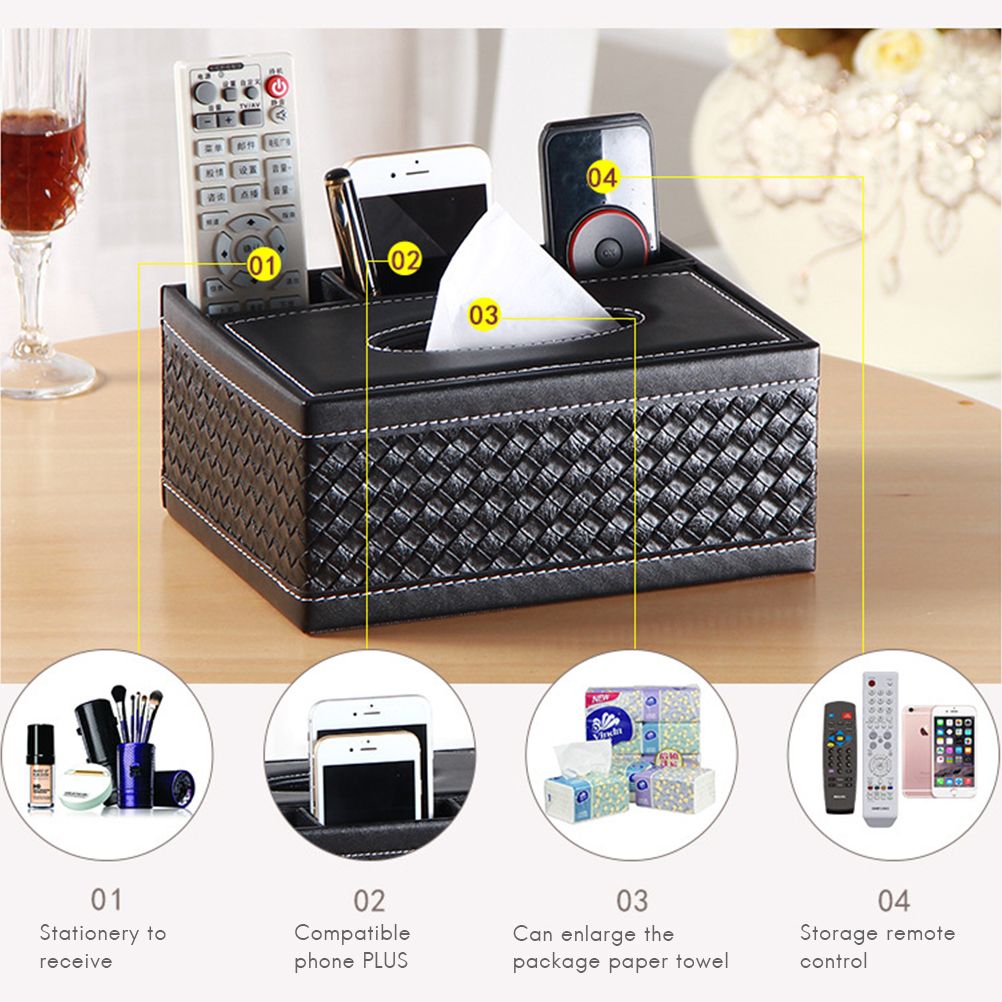 PU Leather Rectangular Remote Control Tissue Box Organizer Tissue Box Cover view 6
