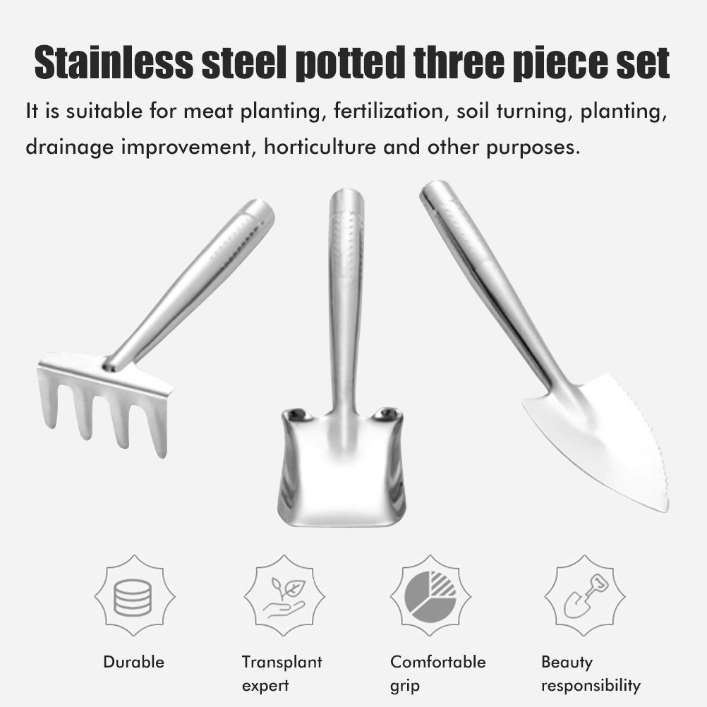 Garden Trowel Set 3PCS Mini Stainless Steel Trowel Weed Fork and Transplant view 10