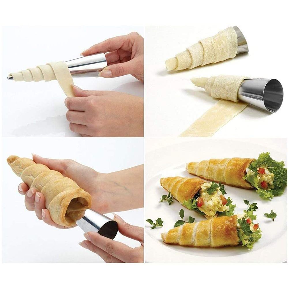 16Pcs Stainless Steel Cream Horn Molds Set Filled Dessert Pastry Cone Metal view 6