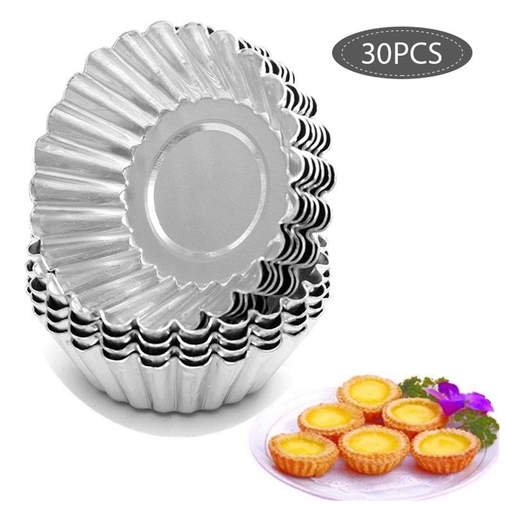30Pcs Egg Tart Molds Mini Aluminum Cake Muffin Moulds Tins Pans Non Stick view 2