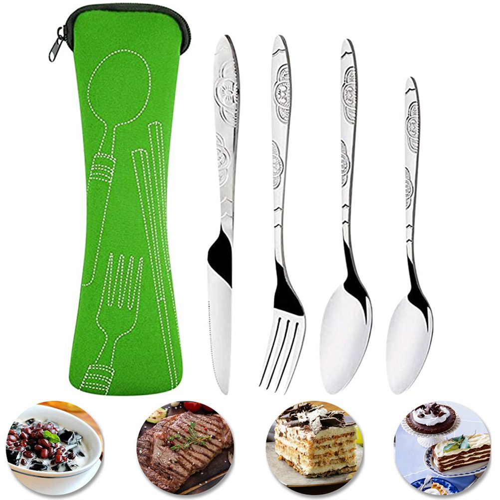 4PCS Cutlery Set Stainless Steel Cutlery for Cutter Fork Spoon Surface Carved view 4
