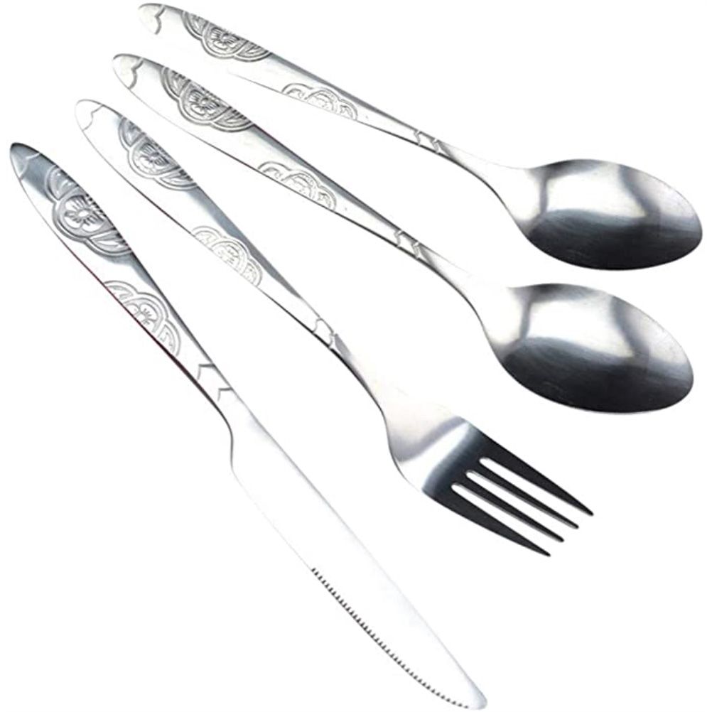 4PCS Cutlery Set Stainless Steel Cutlery for Cutter Fork Spoon Surface Carved view 6