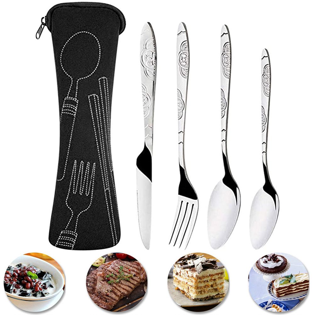 4PCS Cutlery Set Stainless Steel Cutlery for Cutter Fork Spoon Surface Carved view 9
