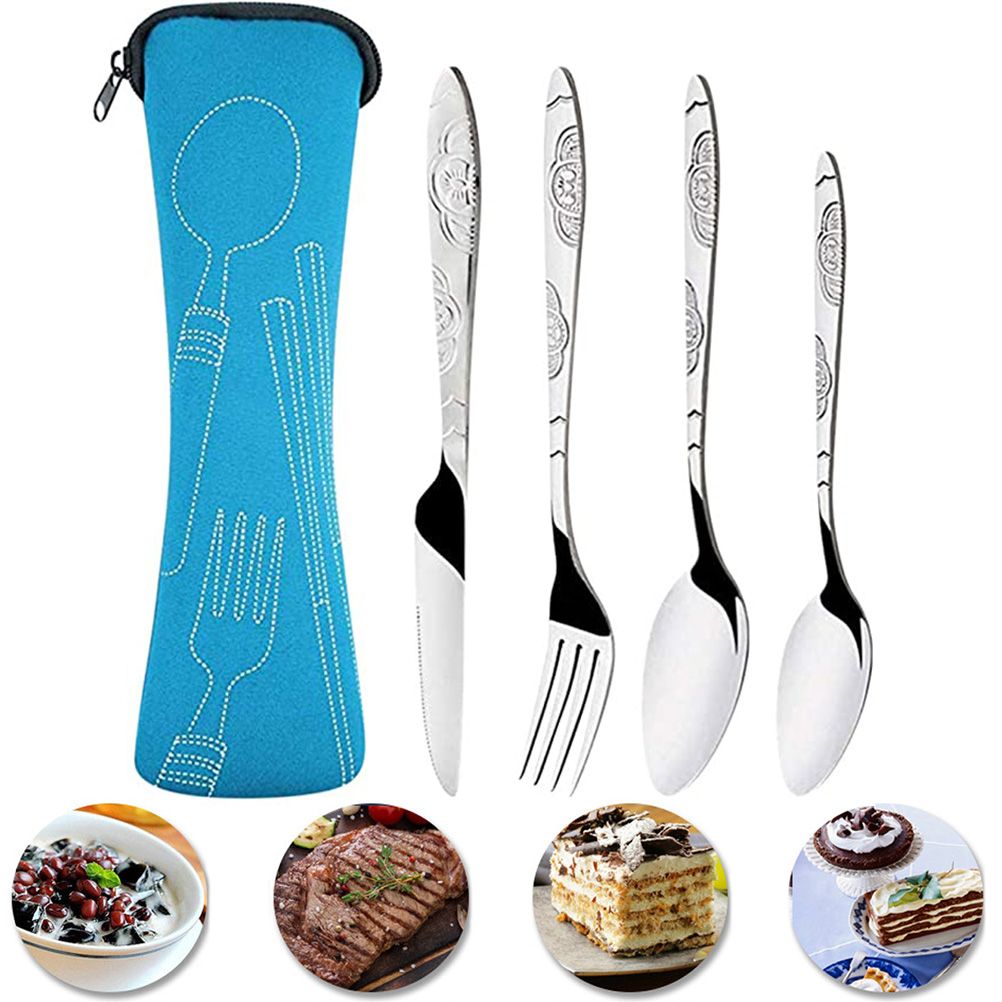 4PCS Cutlery Set Stainless Steel Cutlery for Cutter Fork Spoon Surface Carved view 10