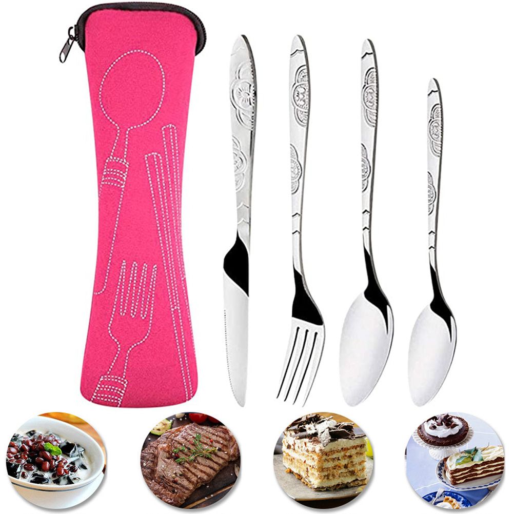 4PCS Cutlery Set Stainless Steel Cutlery for Cutter Fork Spoon Surface Carved view 2