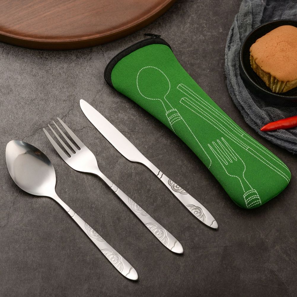 4PCS Cutlery Set Stainless Steel Cutlery for Cutter Fork Spoon Surface Carved view 7