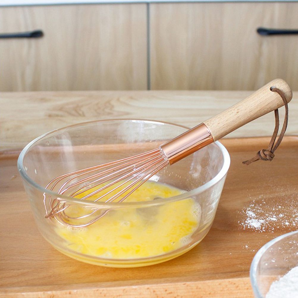 Wooden Handle Stainless Steel Whisk Egg Beater Rose Gold Mixing Cooking Tools view 3