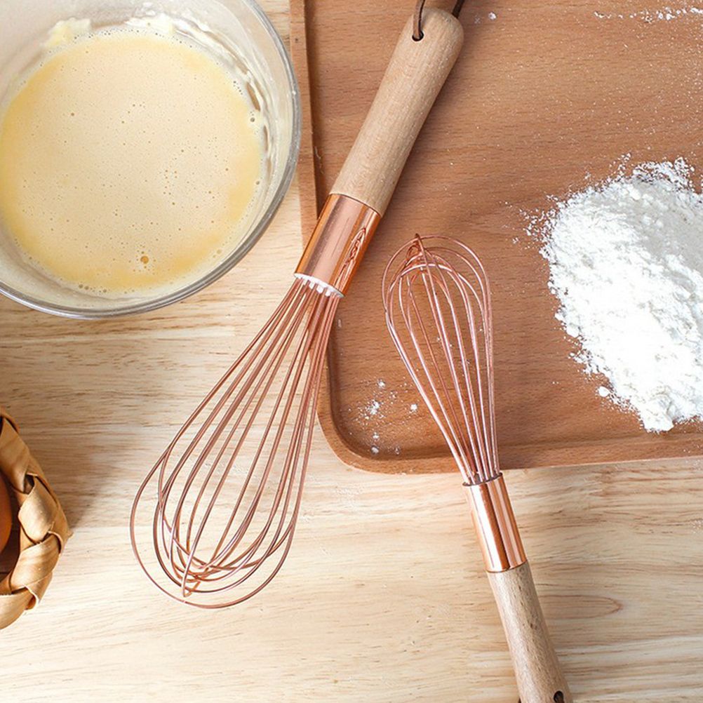 Wooden Handle Stainless Steel Whisk Egg Beater Rose Gold Mixing Cooking Tools view 4