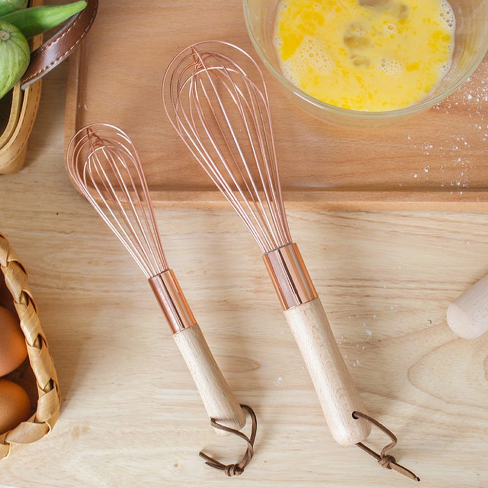 Wooden Handle Stainless Steel Whisk Egg Beater Rose Gold Mixing Cooking Tools view 5