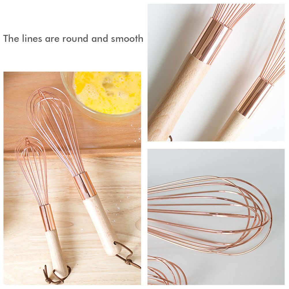 Wooden Handle Stainless Steel Whisk Egg Beater Rose Gold Mixing Cooking Tools view 6