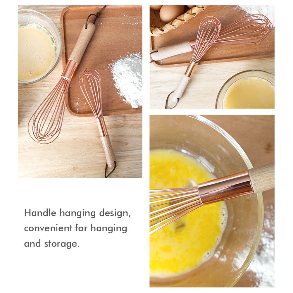 Wooden Handle Stainless Steel Whisk Egg Beater Rose Gold Mixing Cooking Tools view 7