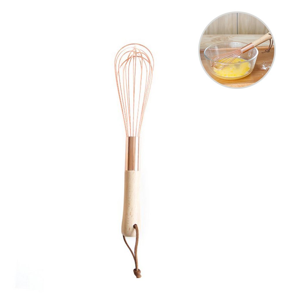 Wooden Handle Stainless Steel Whisk Egg Beater Rose Gold Mixing Cooking Tools view 9