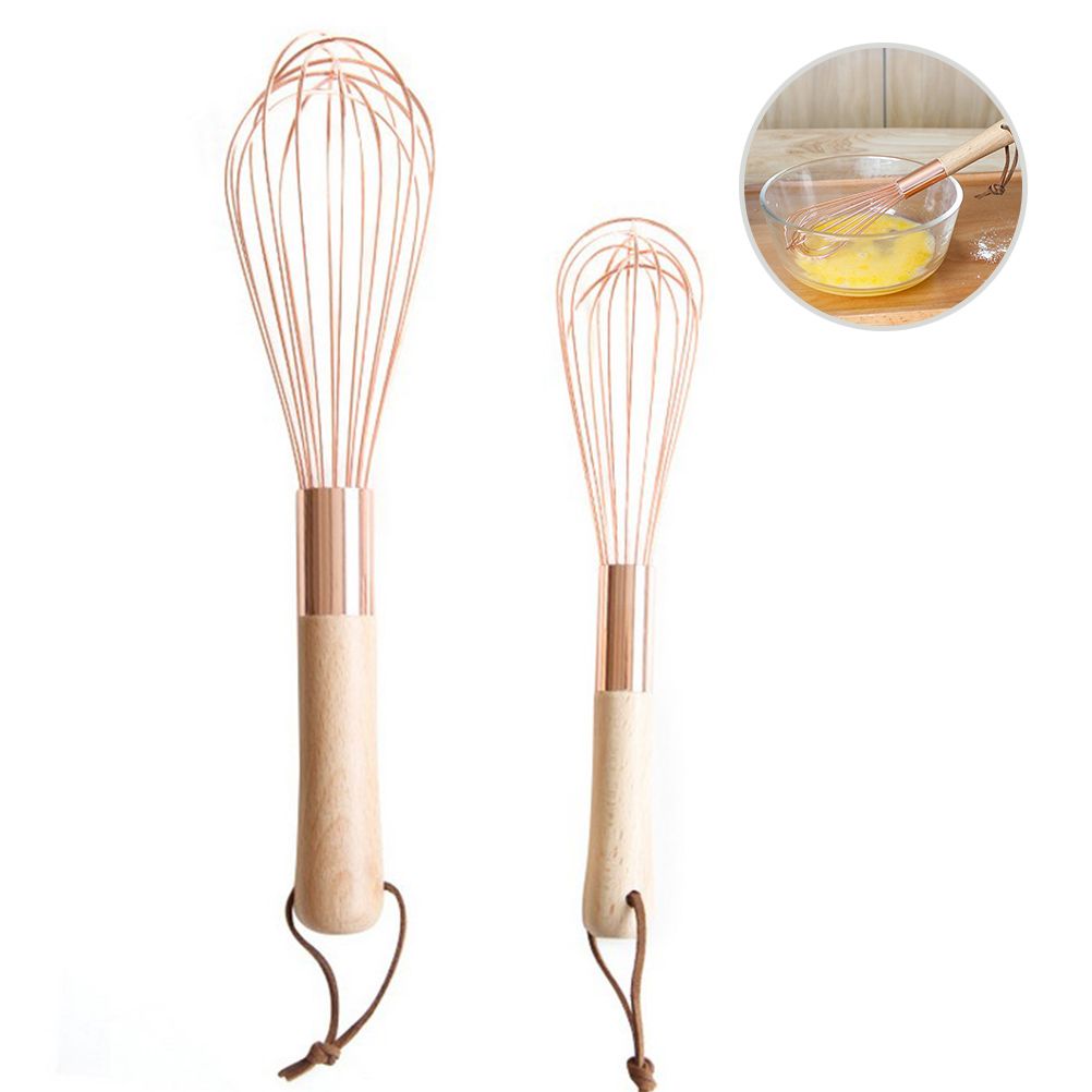 Wooden Handle Stainless Steel Whisk Egg Beater Rose Gold Mixing Cooking Tools view 11