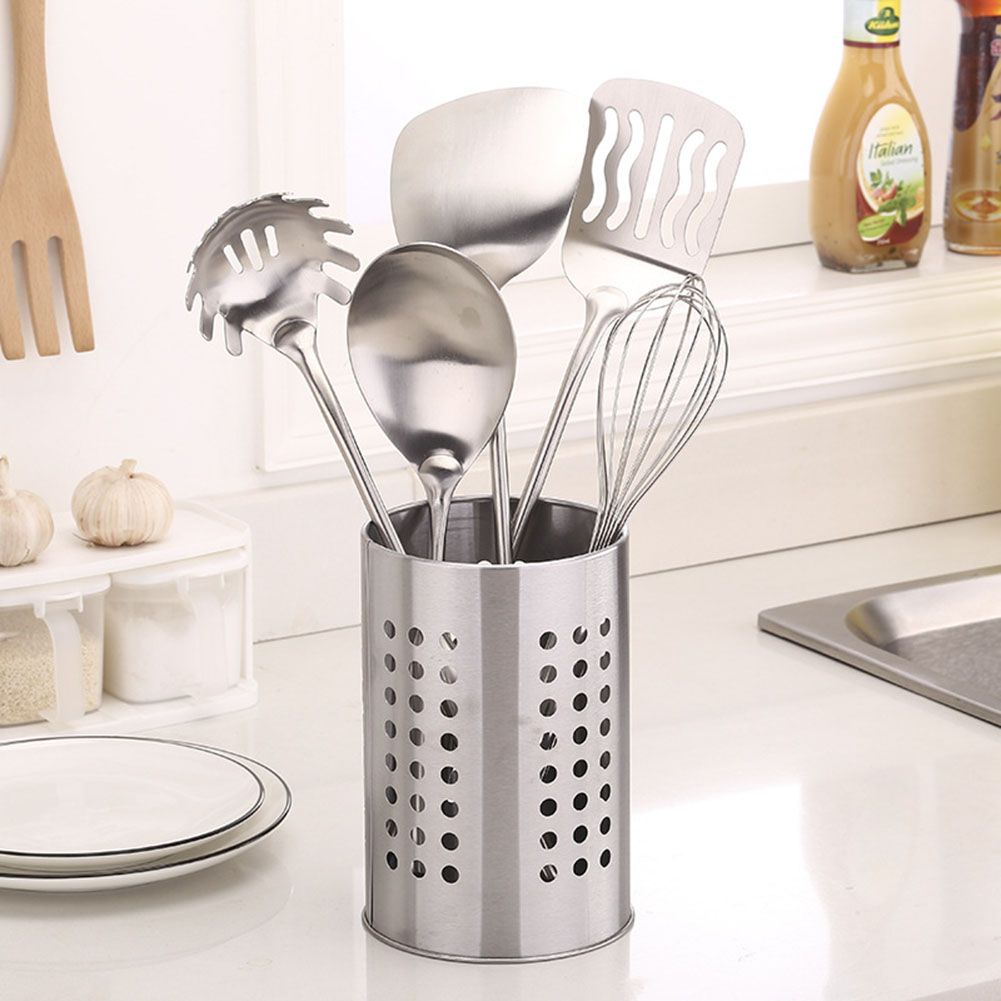 Kitchen Stainless Steel Round Hole Cooking Tools Holder Tableware Cage view 2