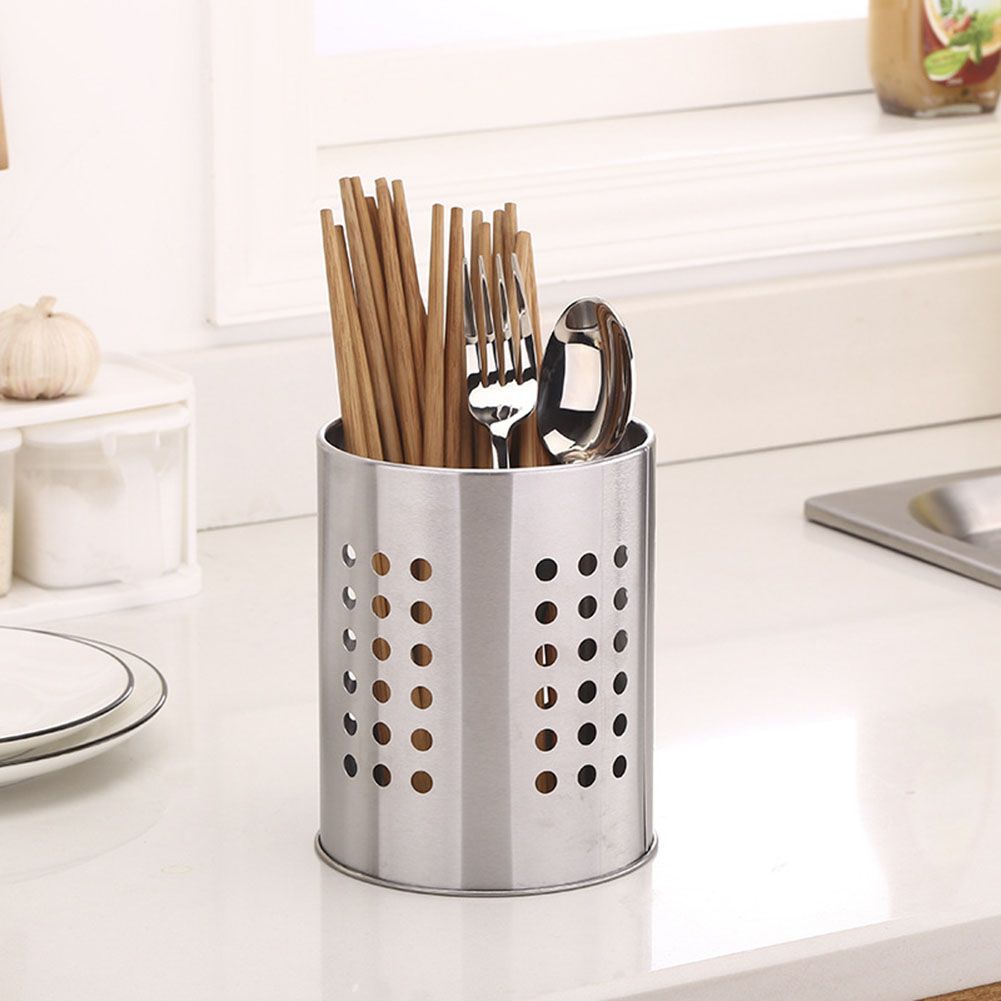 Kitchen Stainless Steel Round Hole Cooking Tools Holder Tableware Cage view 4