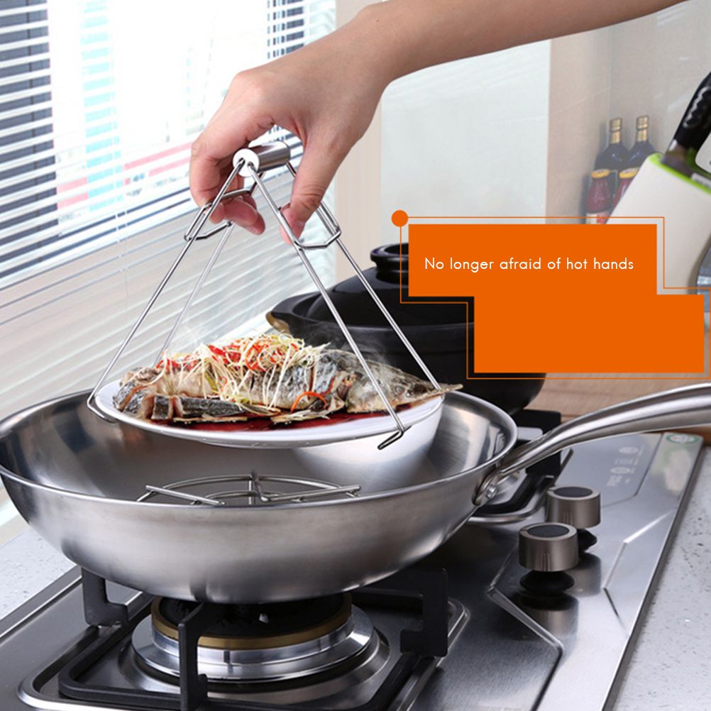 1Pcs Kitchen Stainless Steel Pot Pan Dish Bowl Clip Foldable Dish Plate Clip view 5