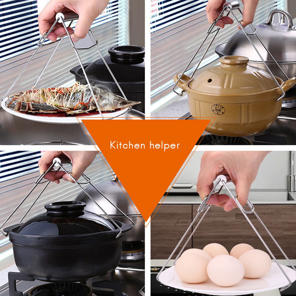 1Pcs Kitchen Stainless Steel Pot Pan Dish Bowl Clip Foldable Dish Plate Clip view 6
