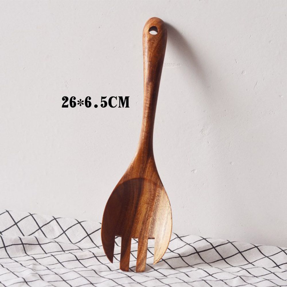 2Pcs/Set Wooden Salad Servers Salad Spoon and Fork Set Cooking Utensils view 2