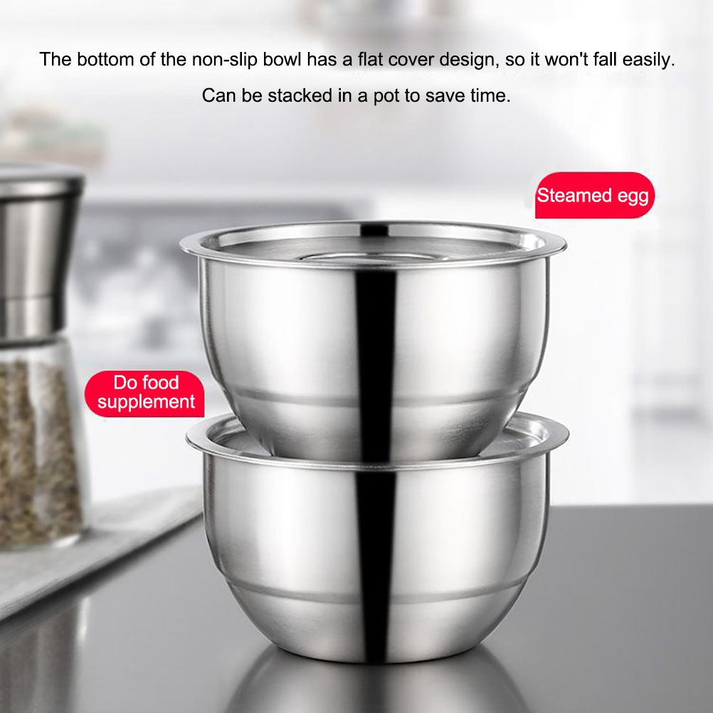 Stainless Steel Steaming Egg Bowls With Lid Anti Scald Food Mixing Bowl DIY view 2