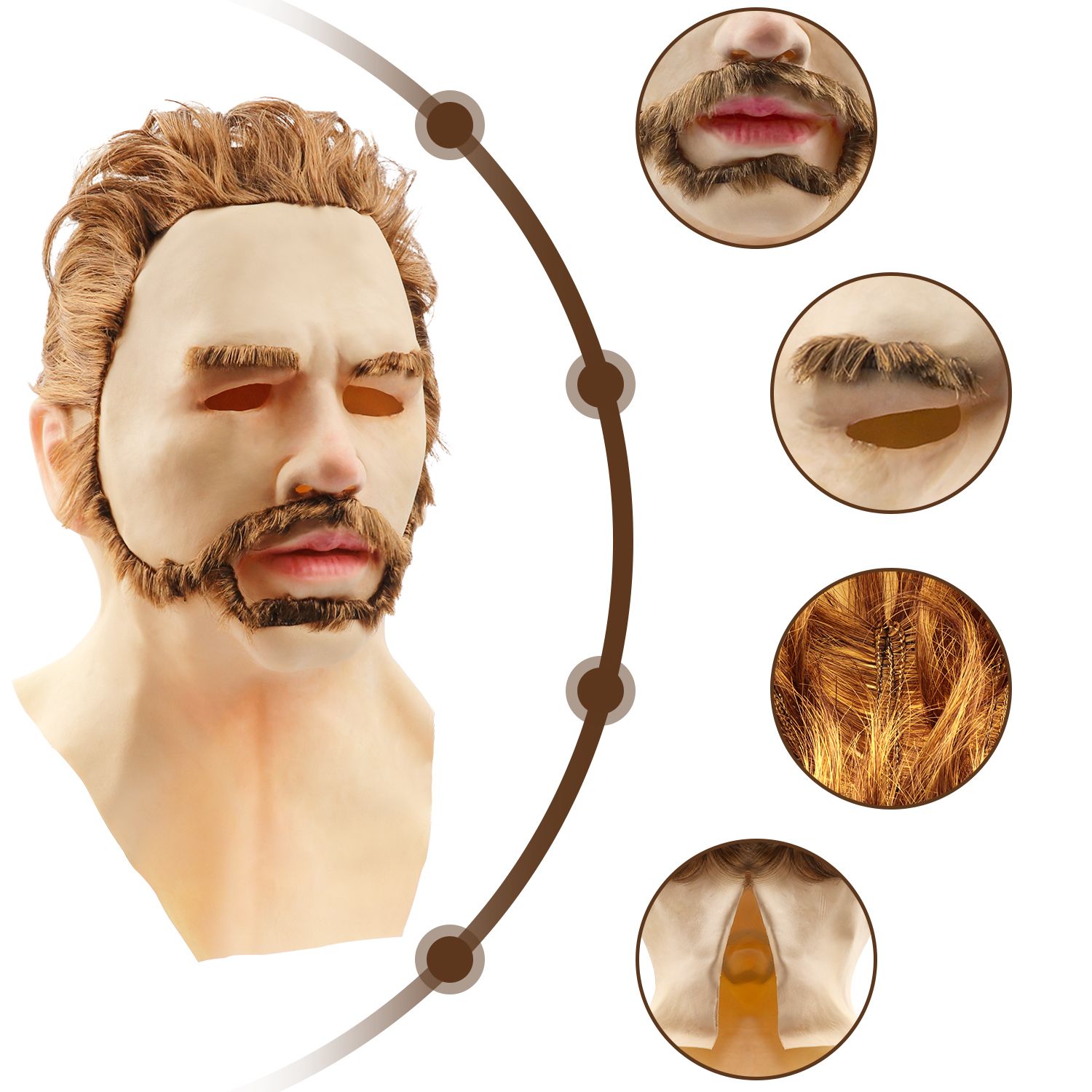 Halloween Latex Young Man Face Cover Headgear for Masquerade Halloween view 5