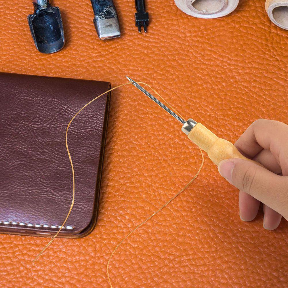 14PCS DIY Leather Tool Set Sewing Needles with Leather Waxed Thread Cord and view 4