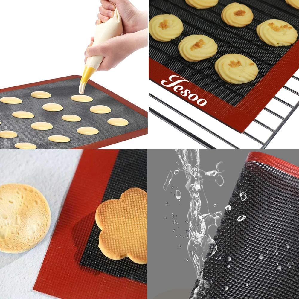 2 pcs Non Stick Baking Pan Glass Fiber Oven Mat Cake Mat Silicone Baking Pad view 4