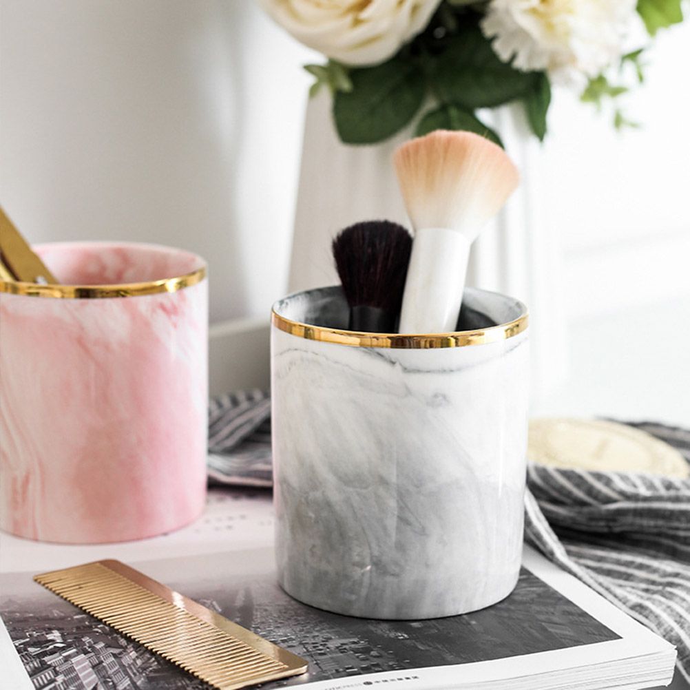 Nordic Desktop Marble Storage Tank Ceramic Cosmetic Brush Pen Holder Tableware view 4