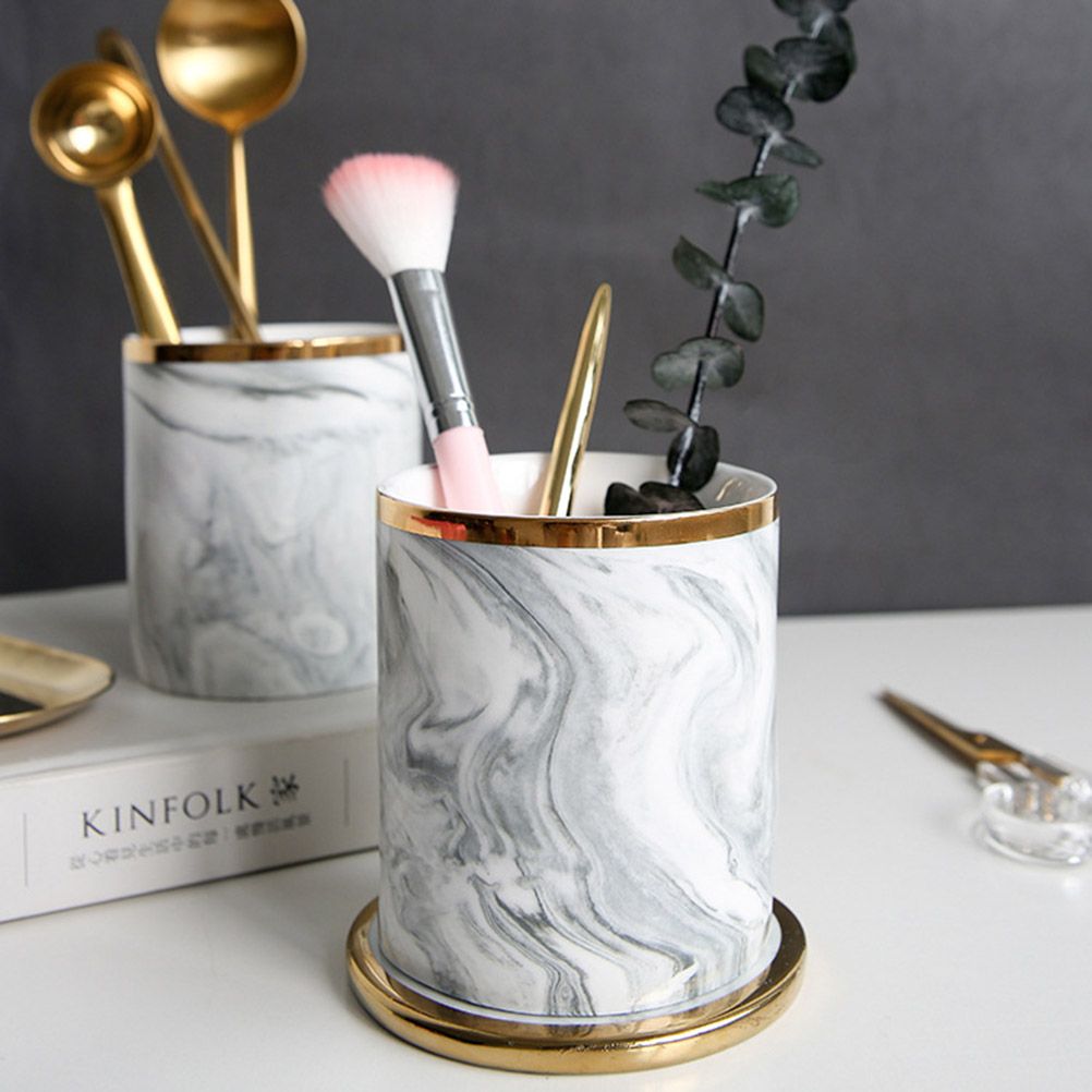 Nordic Desktop Marble Storage Tank Ceramic Cosmetic Brush Pen Holder Tableware view 5