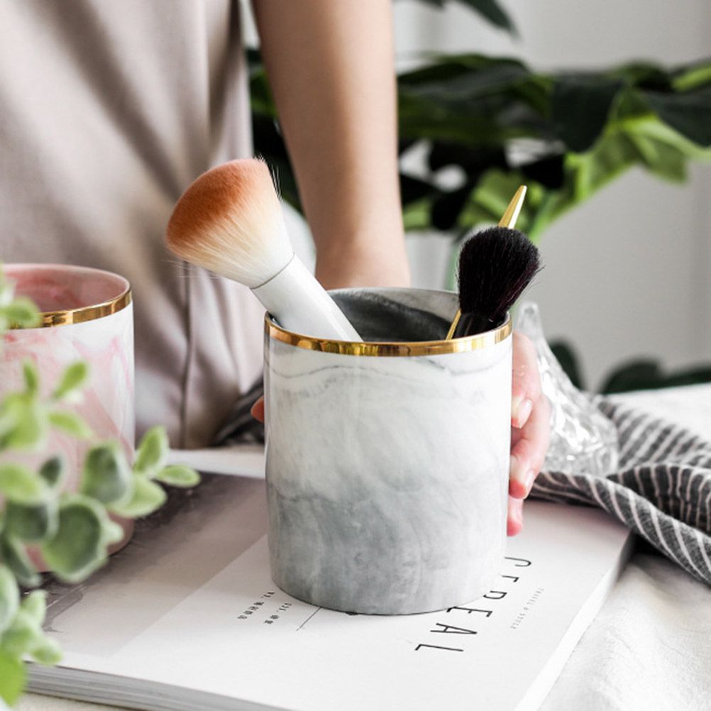 Nordic Desktop Marble Storage Tank Ceramic Cosmetic Brush Pen Holder Tableware view 7
