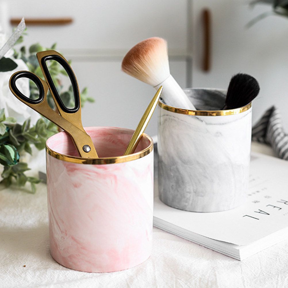 Nordic Desktop Marble Storage Tank Ceramic Cosmetic Brush Pen Holder Tableware view 4
